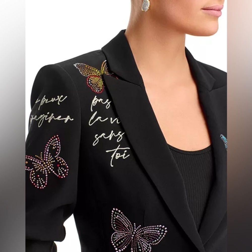 Cinq à Sept butterfly, love letter, scrunched cayenne, blazer, Elegant Black - Picture 5 of 16
